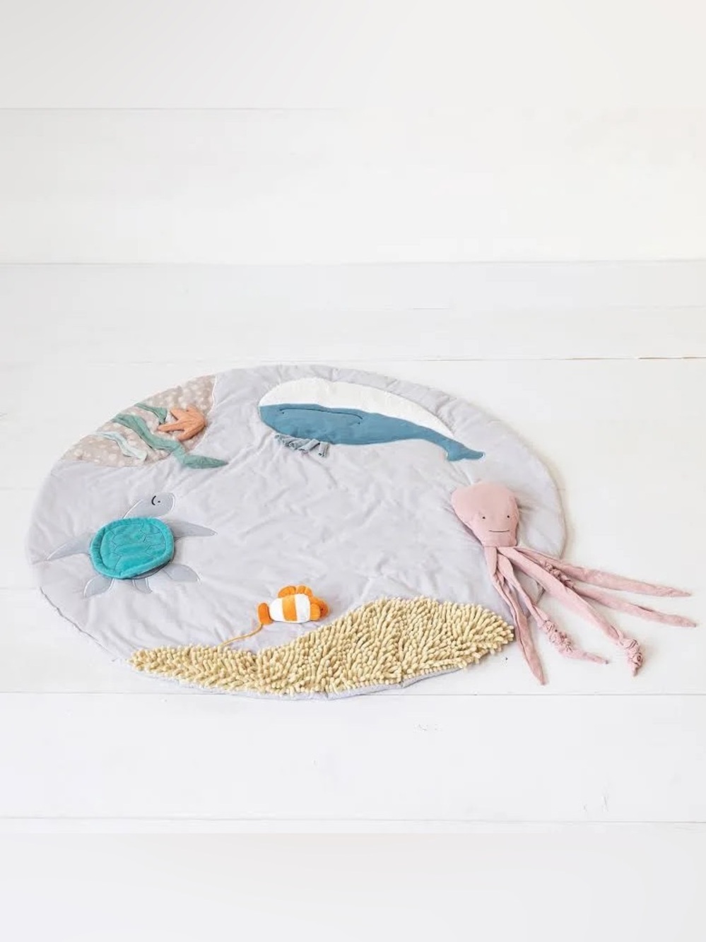 Creative Co-Op Plush Sea Turtle Play Mat in Gray, Teal, Orange